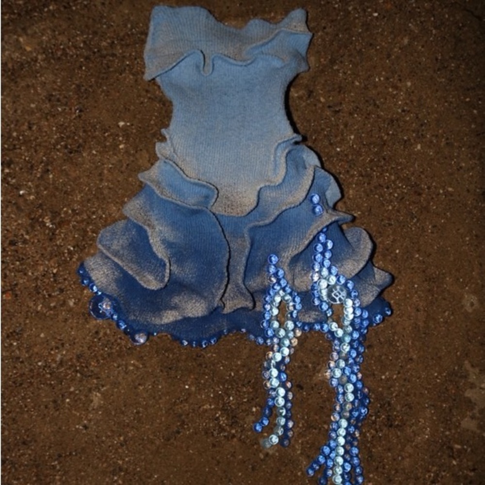 Elegant Party Custom Made Mermaid Blue Sand Beaded Dress 3lato - Picture 4 of 10